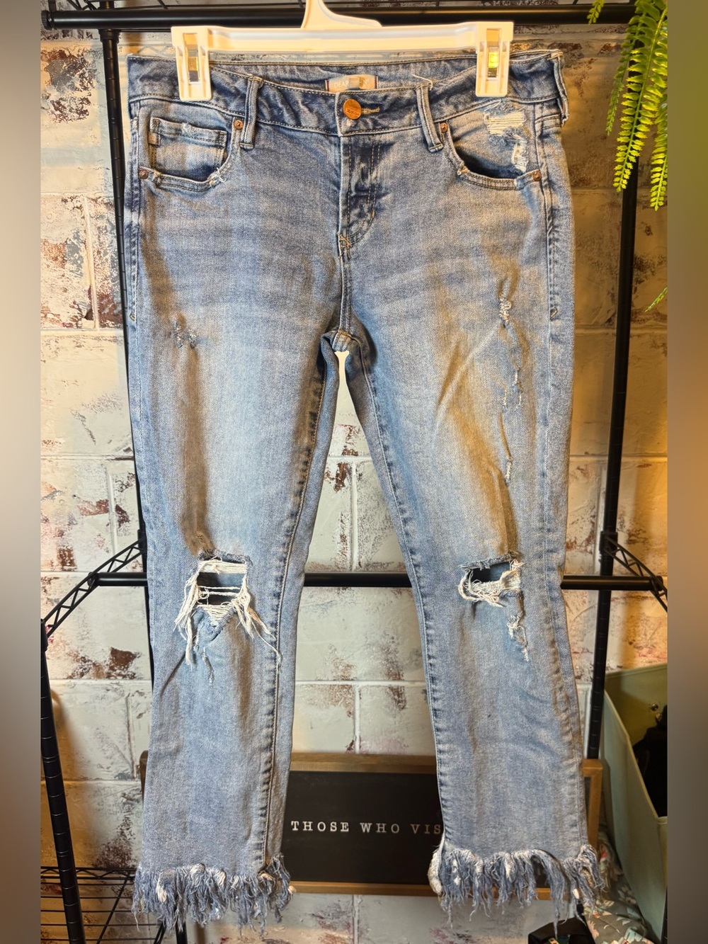 Dear John Light Blue Distressed Ankle Jeans with Frayed Hem